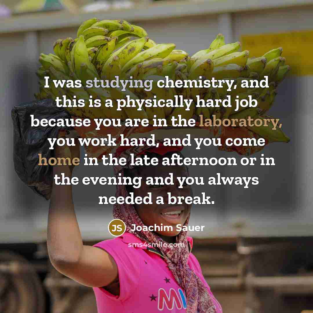 “I was studying chemistry, and this is a physically hard job because you are in the laboratory, you work hard, and you come home in the late afternoon or in the evening and you always needed a break.” quote by Joachim Sauer