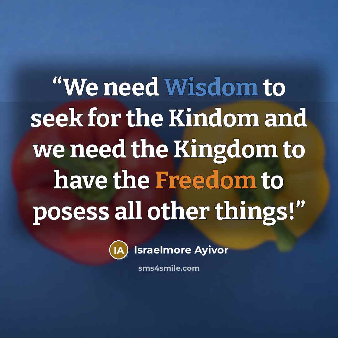 “We need Wisdom to seek for the Kindom and we need the Kingdom to have the Freedom to posess all other things!” quote by Israelmore Ayivor