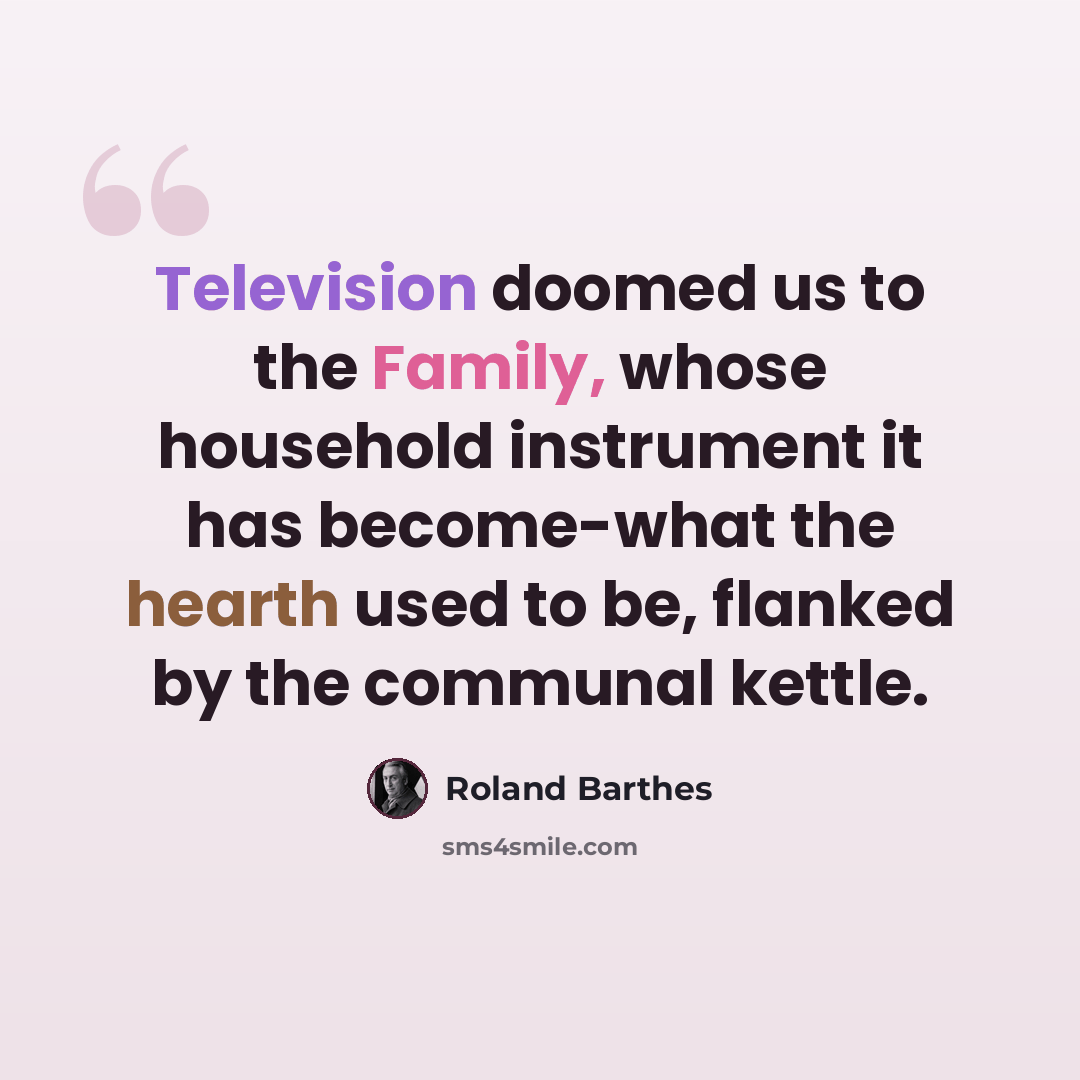 “Television doomed us to the Family, whose household instrument it has become-what the hearth used to be, flanked by the communal kettle.” quote by Roland Barthes