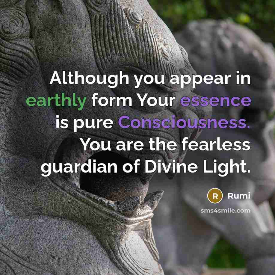 “Although you appear in earthly form Your essence is pure Consciousness. You are the fearless guardian of Divine Light.” quote by Rumi