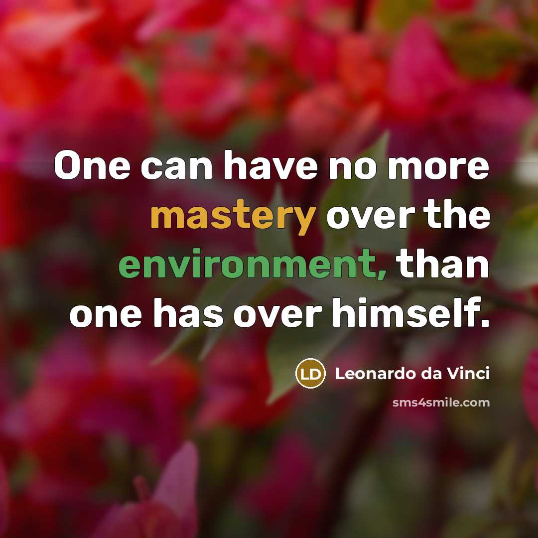 “One can have no more mastery over the environment, than one has over himself.” quote by Leonardo da Vinci