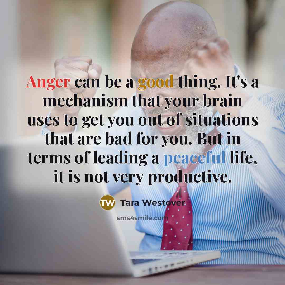 “Anger can be a good thing. It's a mechanism that your brain uses to get you out of situations that are bad for you. But in terms of leading a peaceful life, it is not very productive.” quote by Tara Westover