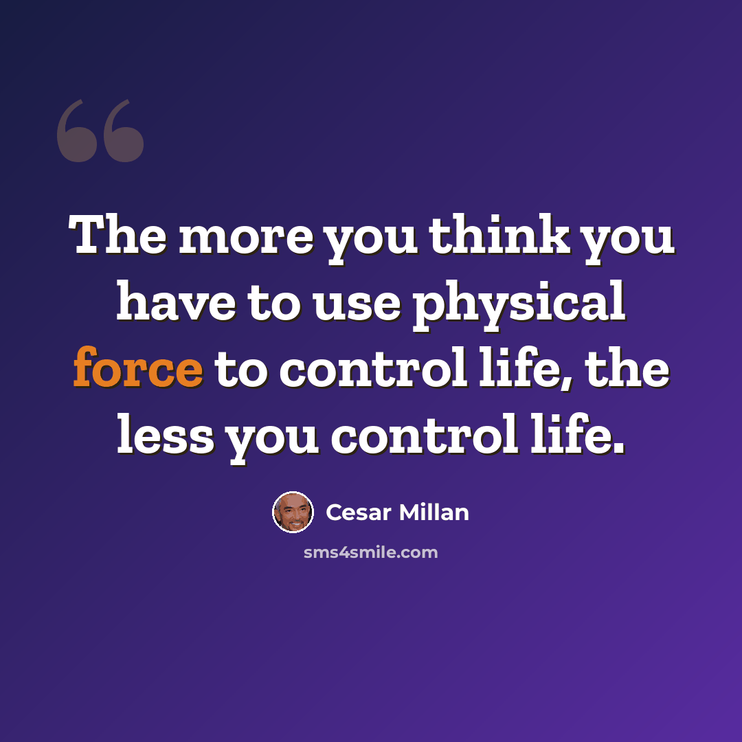 “The more you think you have to use physical force to control life, the less you control life.” quote by Cesar Millan