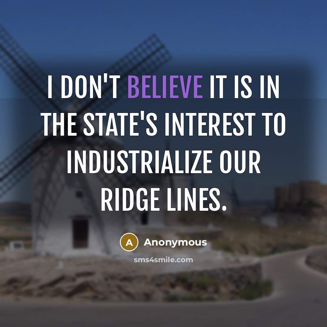 “I don't believe it is in the state's interest to industrialize our ridge lines.” quote by Anonymous