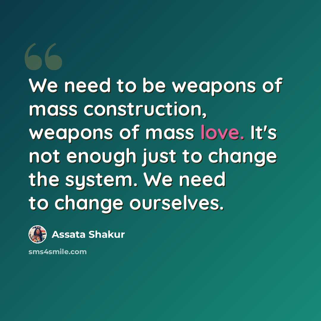 “We need to be weapons of mass construction, weapons of mass love. It's not enough just to change the system. We need to change ourselves.” quote by Assata Shakur