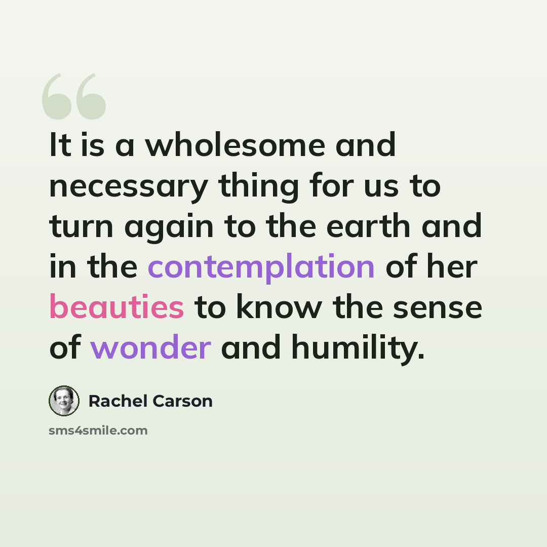 “It is a wholesome and necessary thing for us to turn again to the earth and in the contemplation of her beauties to know the sense of wonder and humility.” quote by Rachel Carson