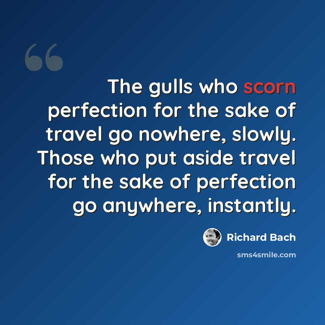 “The gulls who scorn perfection for the sake of travel go nowhere, slowly. Those who put aside travel for the sake of perfection go anywhere, instantly.” quote by Richard Bach