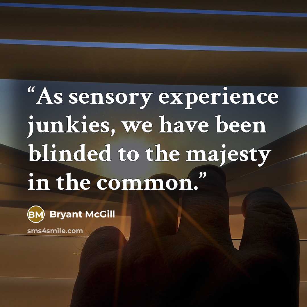 “As sensory experience junkies, we have been blinded to the majesty in the common.” quote by Bryant McGill