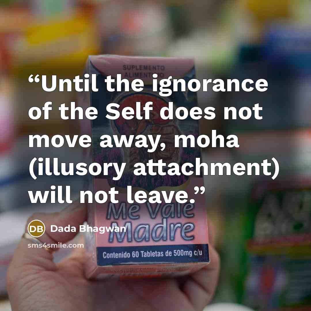 “Until the ignorance of the Self does not move away, moha (illusory attachment) will not leave.” quote by Dada Bhagwan