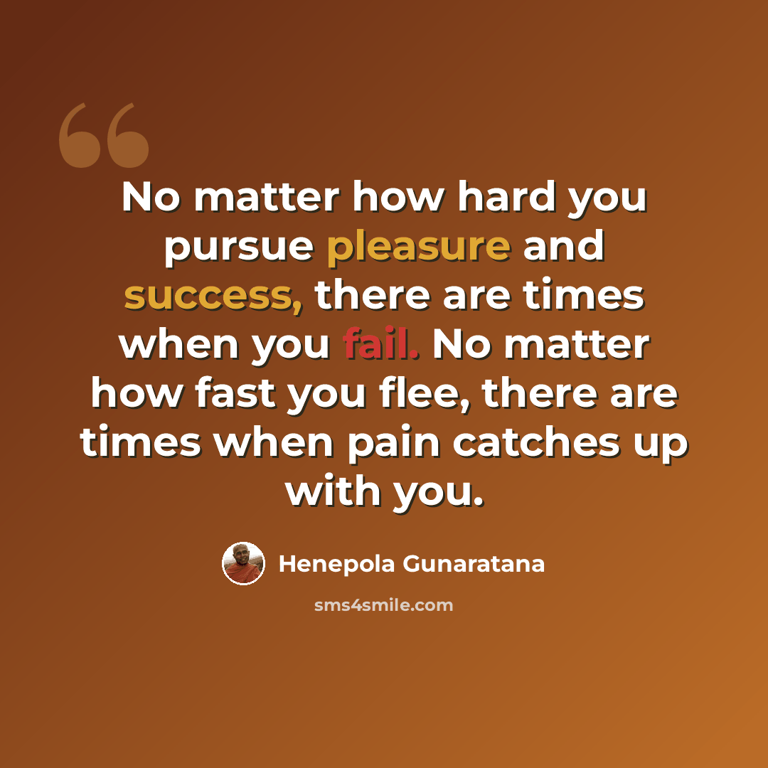 “No matter how hard you pursue pleasure and success, there are times when you fail. No matter how fast you flee, there are times when pain catches up with you.” quote by Henepola Gunaratana