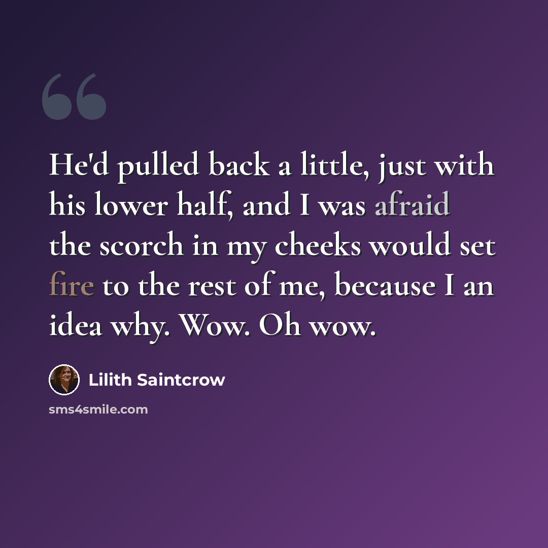 “He'd pulled back a little, just with his lower half, and I was afraid the scorch in my cheeks would set fire to the rest of me, because I an idea why. Wow. Oh wow.” quote by Lilith Saintcrow