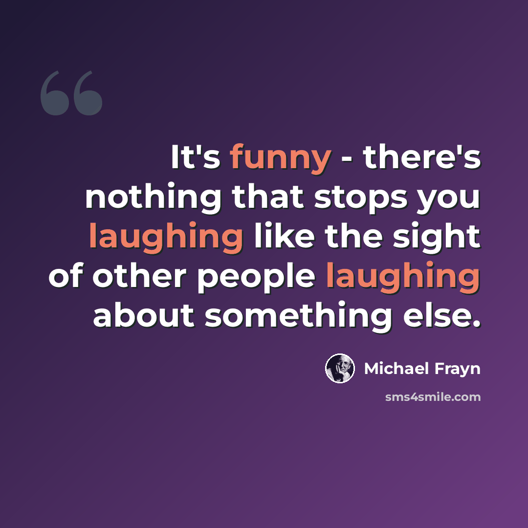 “It's funny - there's nothing that stops you laughing like the sight of other people laughing about something else.” quote by Michael Frayn