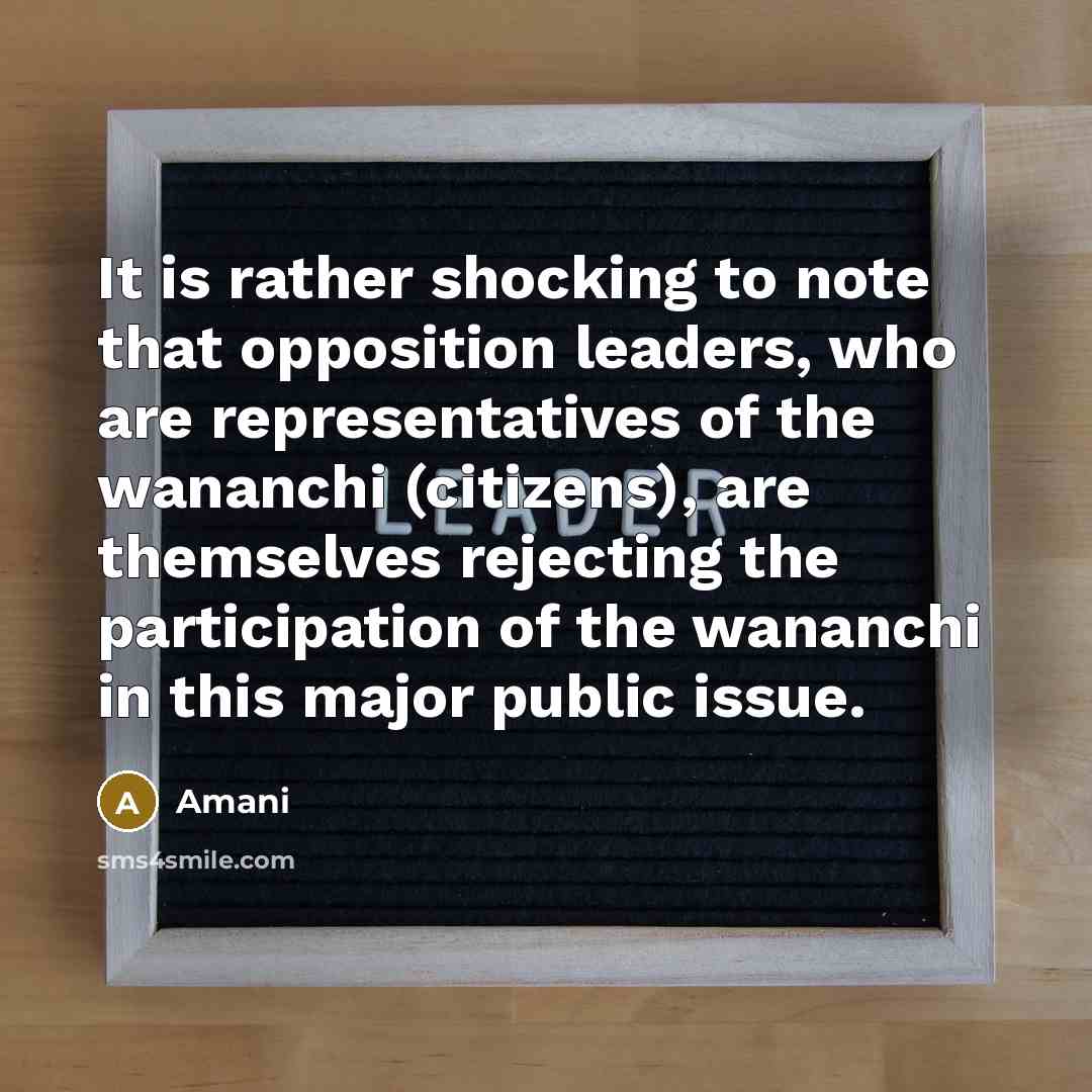 “It is rather shocking to note that opposition leaders, who are representatives of the wananchi (citizens), are themselves rejecting the participation of the wananchi in this major public issue.” quote by Amani