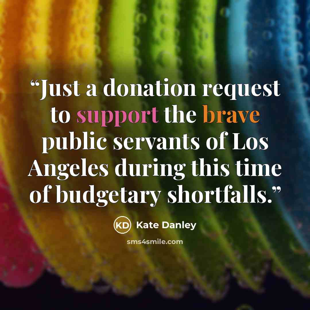 “Just a donation request to support the brave public servants of Los Angeles during this time of budgetary shortfalls.” quote by Kate Danley