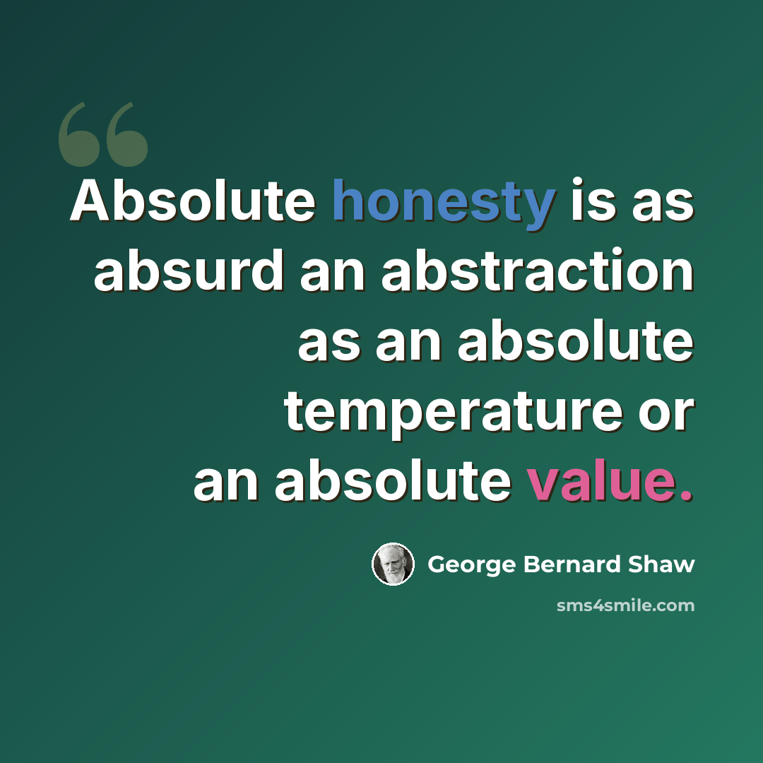 “Absolute honesty is as absurd an abstraction as an absolute temperature or an absolute value.” quote by George Bernard Shaw
