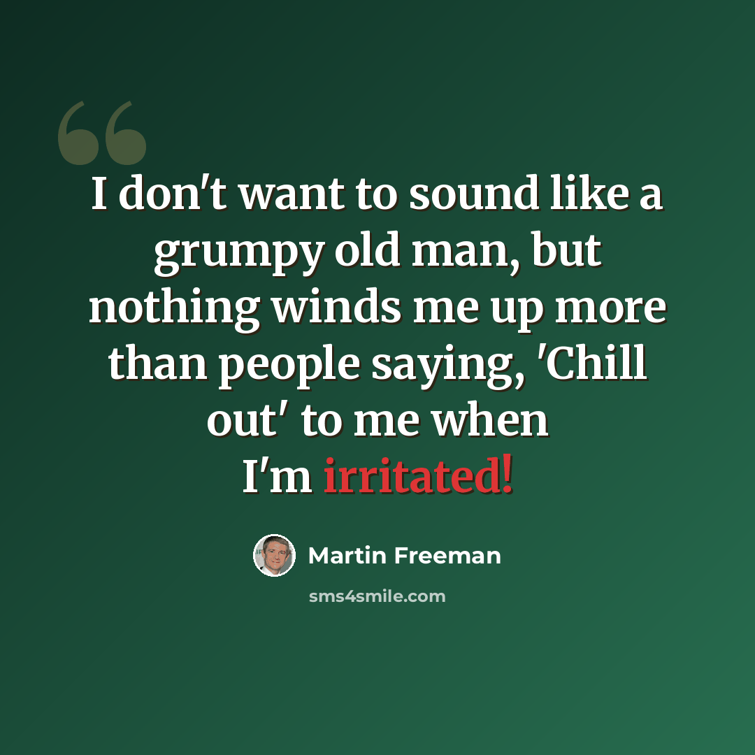 “I don't want to sound like a grumpy old man, but nothing winds me up more than people saying, 'Chill out' to me when I'm irritated!” quote by Martin Freeman