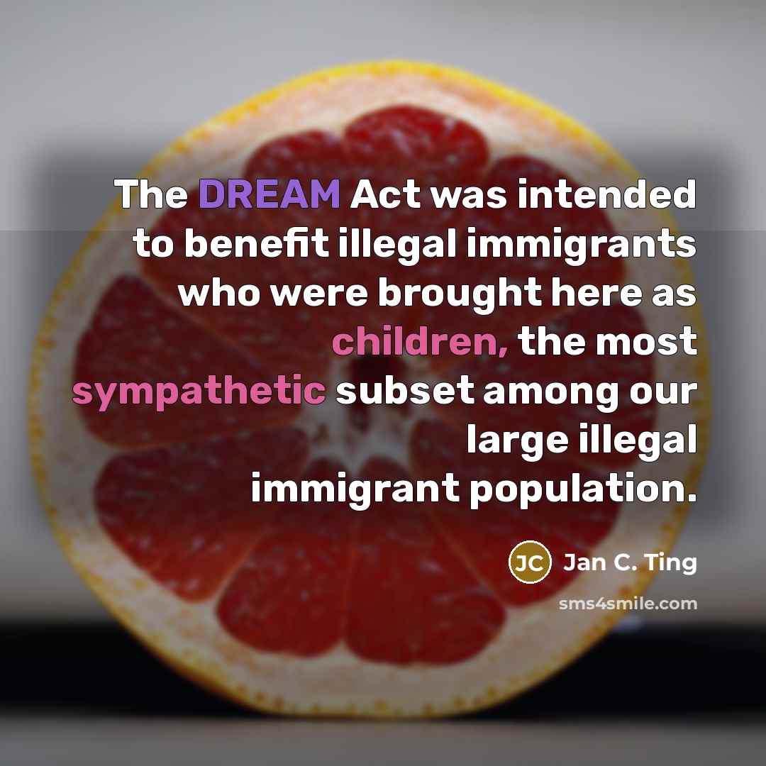 “The DREAM Act was intended to benefit illegal immigrants who were brought here as children, the most sympathetic subset among our large illegal immigrant population.” quote by Jan C. Ting