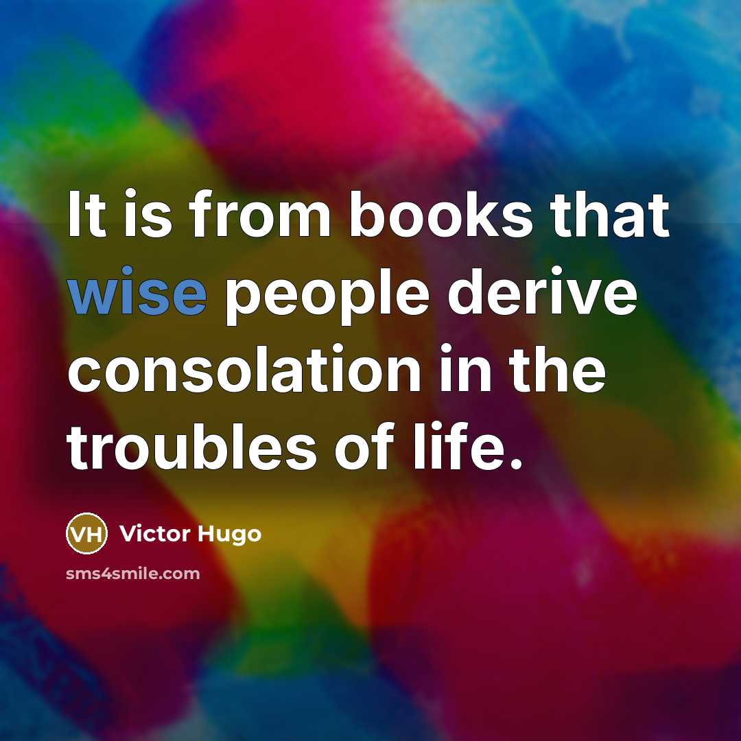 “It is from books that wise people derive consolation in the troubles of life.” quote by Victor Hugo