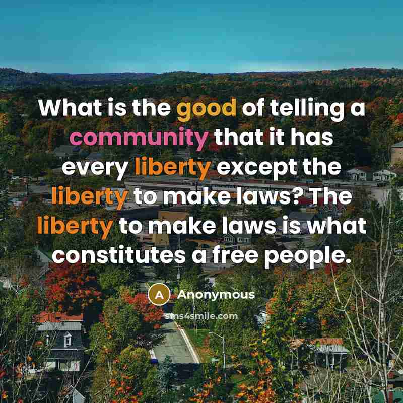 “What is the good of telling a community that it has every liberty except the liberty to make laws? The liberty to make laws is what constitutes a free people.” quote by Anonymous