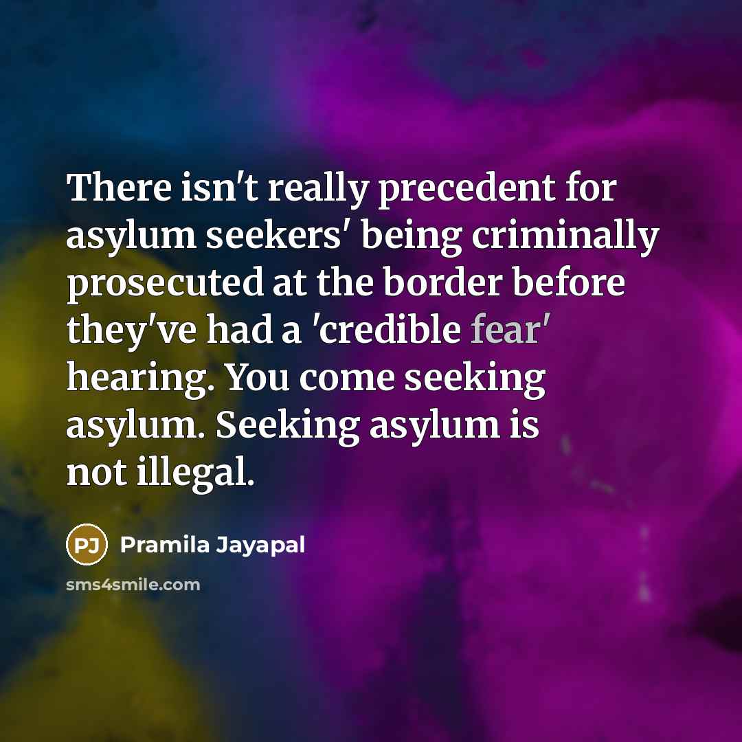 “There isn't really precedent for asylum seekers' being criminally prosecuted at the border before they've had a 'credible fear' hearing. You come seeking asylum. Seeking asylum is not illegal.” quote by Pramila Jayapal