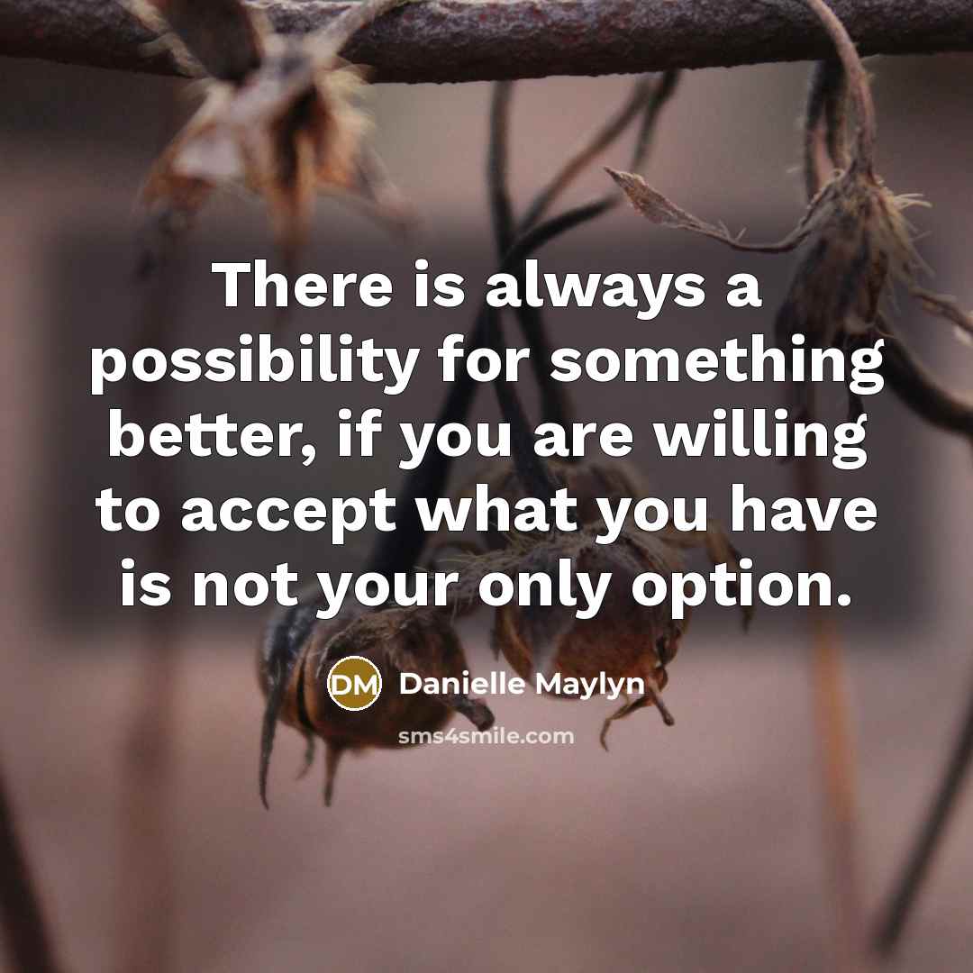 “There is always a possibility for something better, if you are willing to accept what you have is not your only option.” quote by Danielle Maylyn