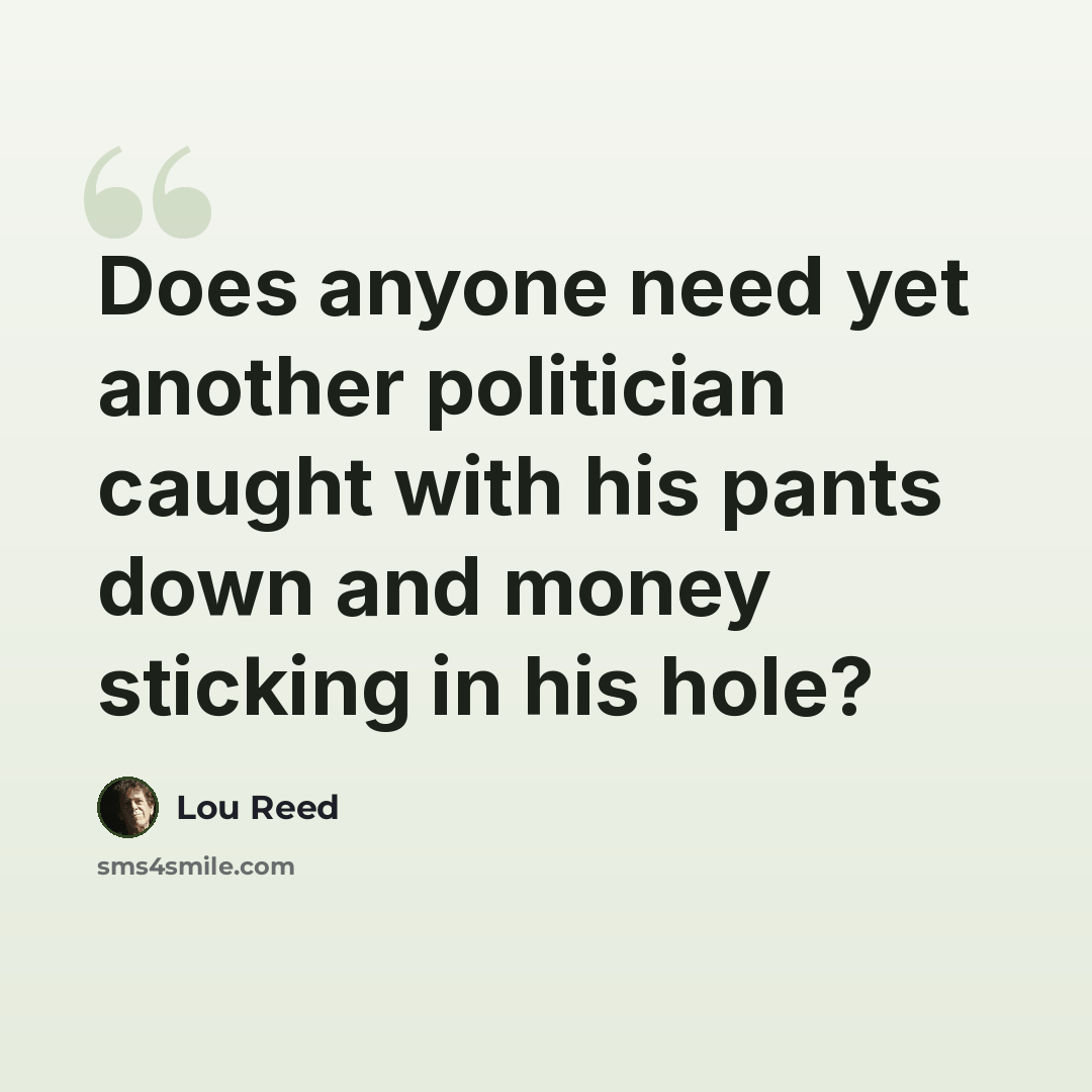 “Does anyone need yet another politician caught with his pants down and money sticking in his hole?” quote by Lou Reed