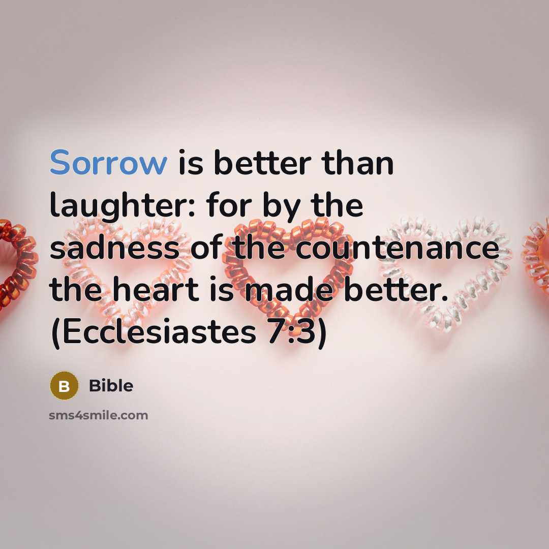 “Sorrow is better than laughter: for by the sadness of the countenance the heart is made better. (Ecclesiastes 7:3)” quote by Bible
