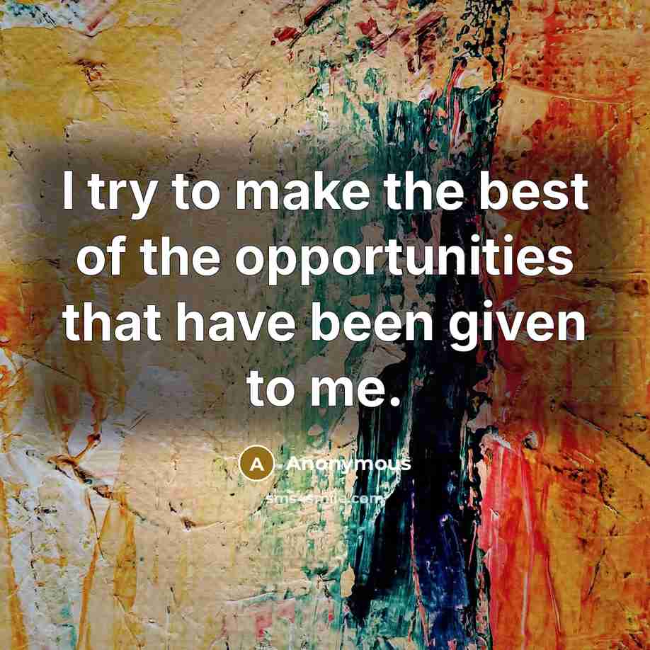 “I try to make the best of the opportunities that have been given to me.” quote by Anonymous