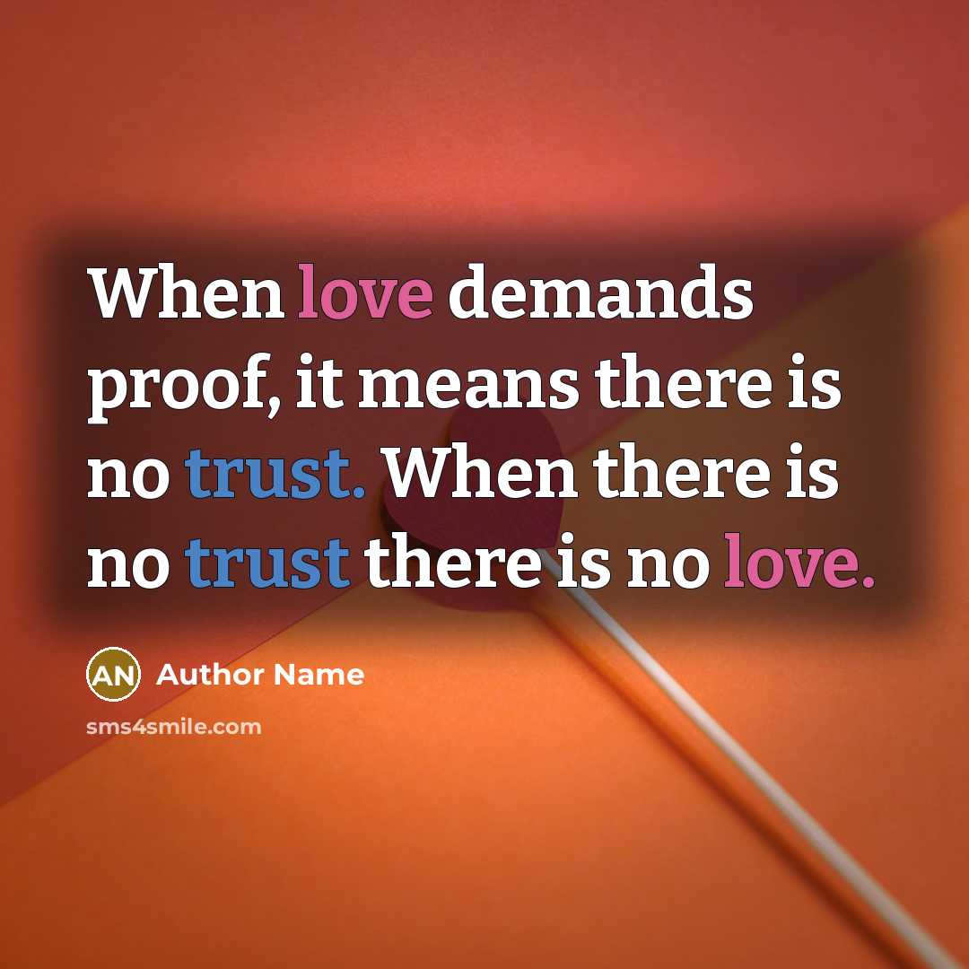 “When love demands proof, it means there is no trust. When there is no trust there is no love.” quote by Author Name