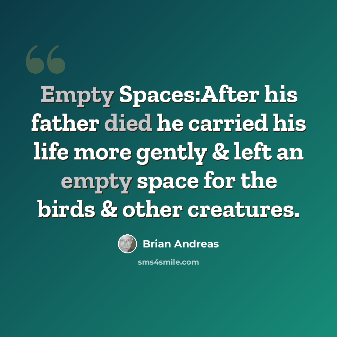 “Empty Spaces:After his father died he carried his life more gently & left an empty space for the birds & other creatures.” quote by Brian Andreas