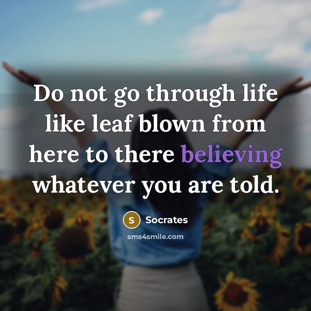 “Do not go through life like leaf blown from here to there believing whatever you are told.” quote by Socrates