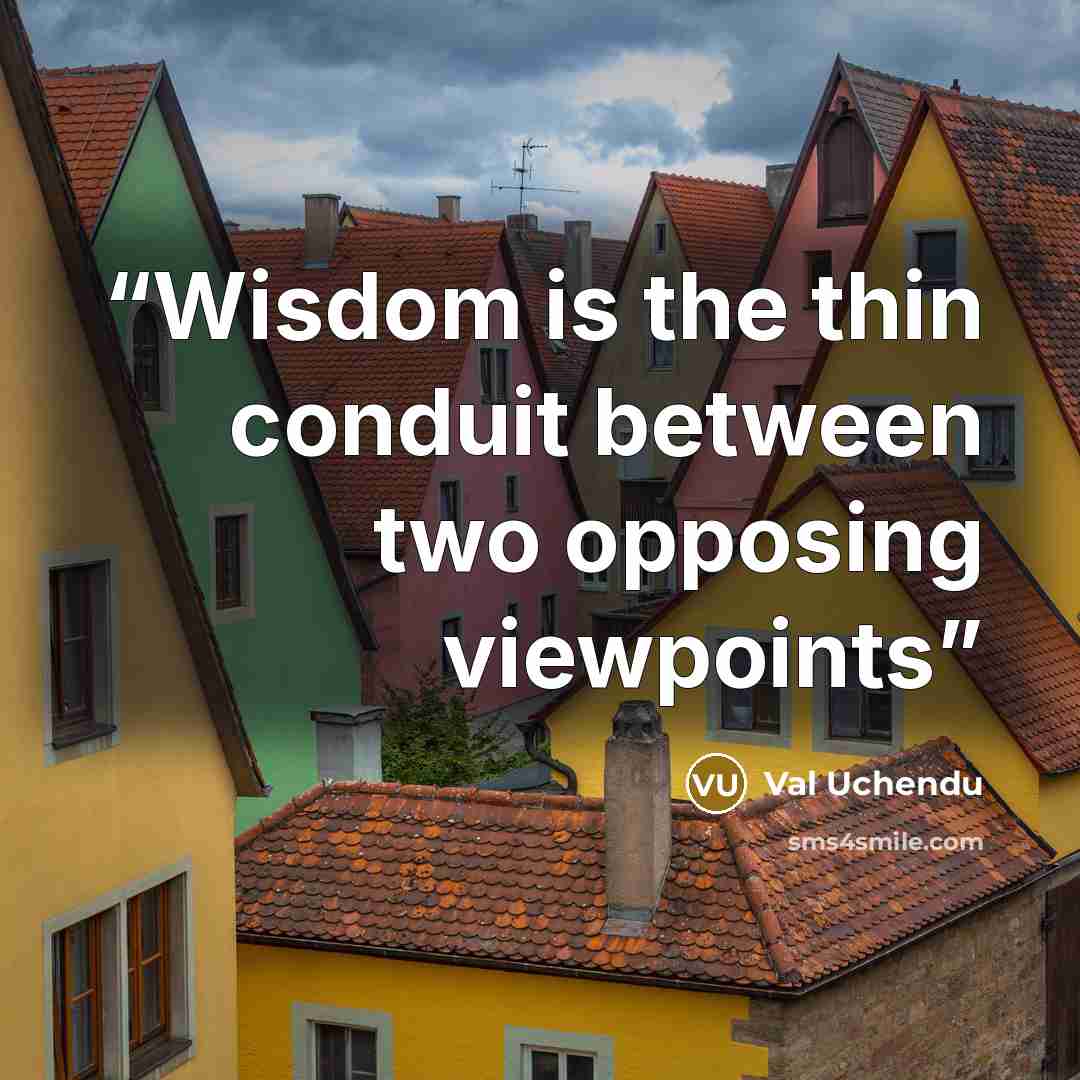 “Wisdom is the thin conduit between two opposing viewpoints” quote by Val Uchendu