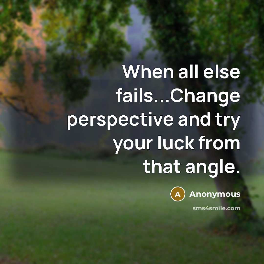 “When all else fails...Change perspective and try your luck from that angle.” quote by Anonymous