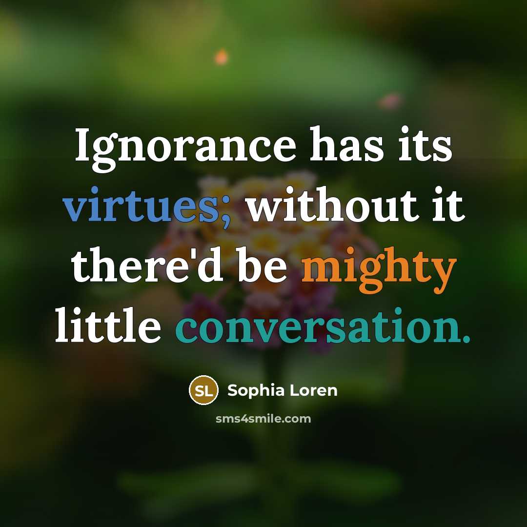 “Ignorance has its virtues; without it there'd be mighty little conversation.” quote by Sophia Loren