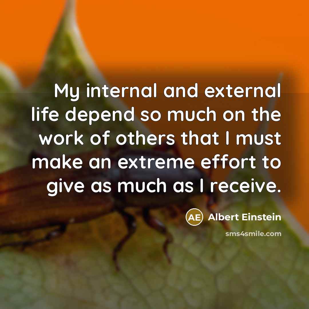 “My internal and external life depend so much on the work of others that I must make an extreme effort to give as much as I receive.” quote by Albert Einstein