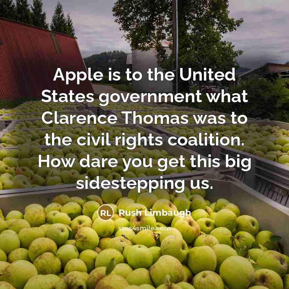 “Apple is to the United States government what Clarence Thomas was to the civil rights coalition. How dare you get this big sidestepping us.” quote by Rush Limbaugh
