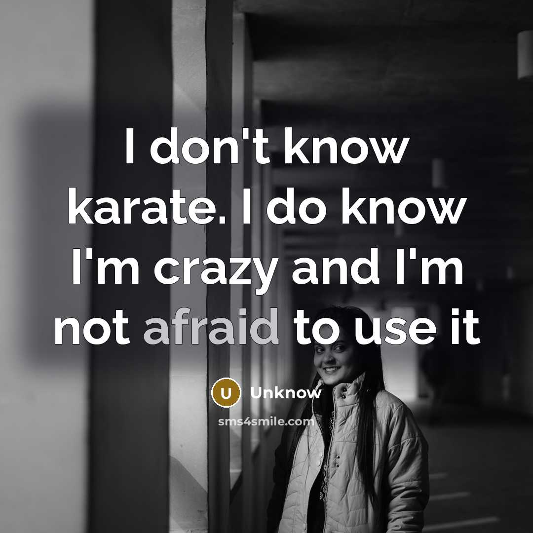“I don't know karate. I do know I'm crazy and I'm not afraid to use it” quote by Unknow