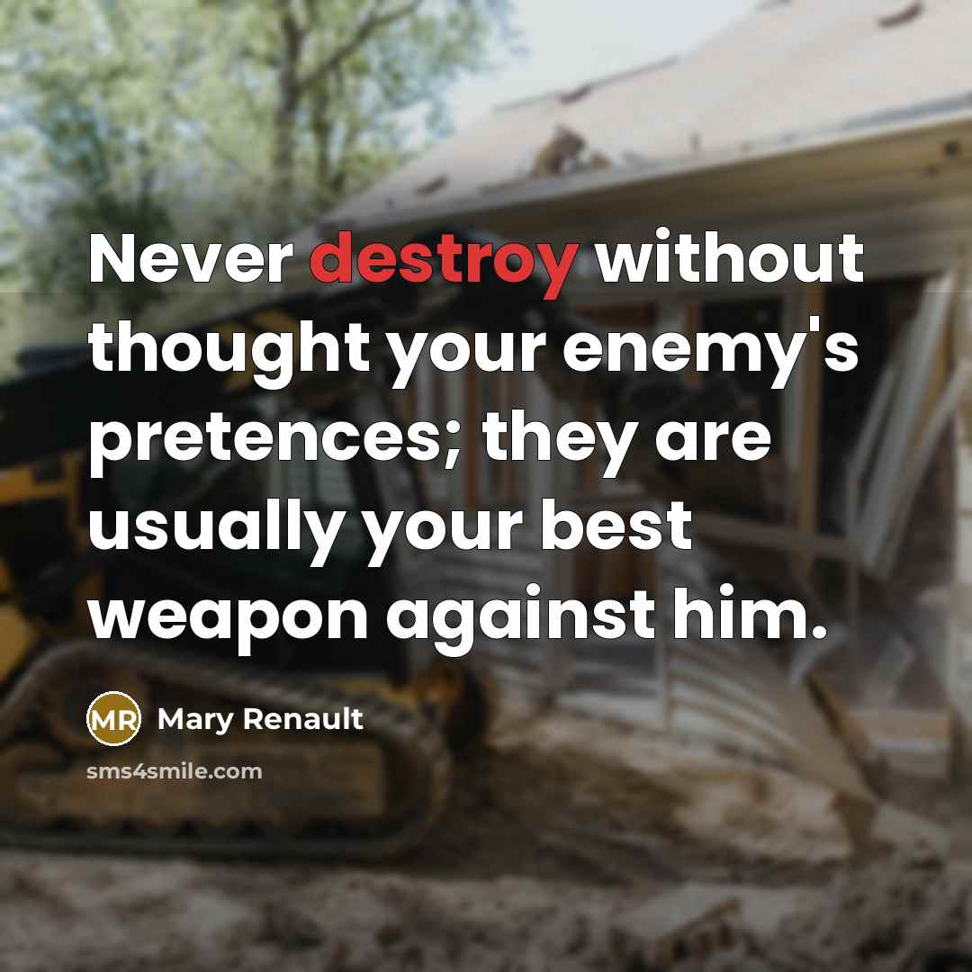 “Never destroy without thought your enemy's pretences; they are usually your best weapon against him.” quote by Mary Renault