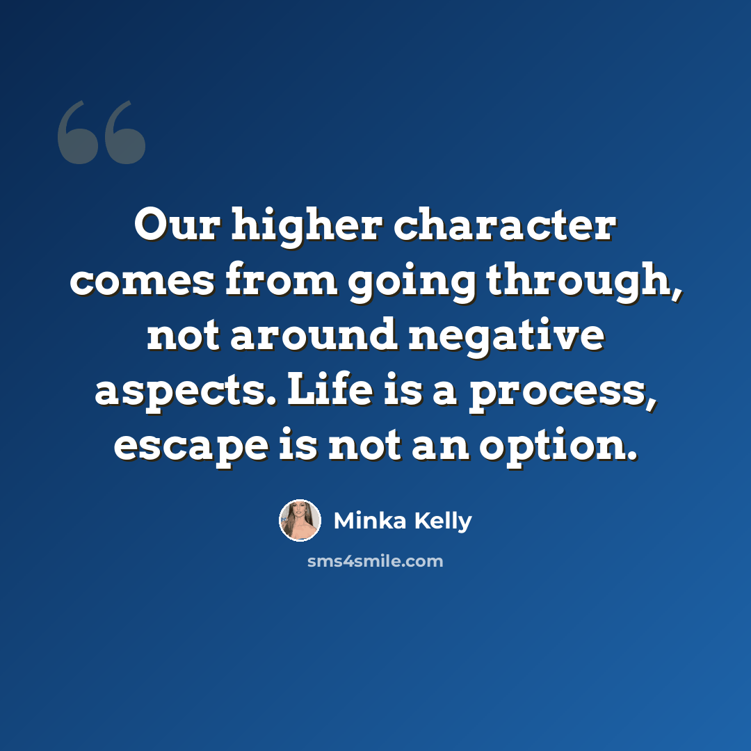 “Our higher character comes from going through, not around negative aspects. Life is a process, escape is not an option.” quote by Minka Kelly