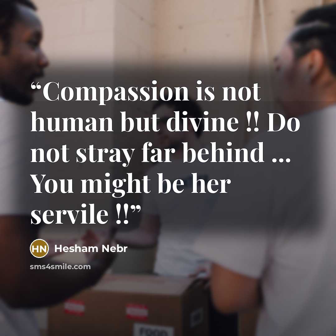 “Compassion is not human but divine !! Do not stray far behind ... You might be her servile !!” quote by Hesham Nebr