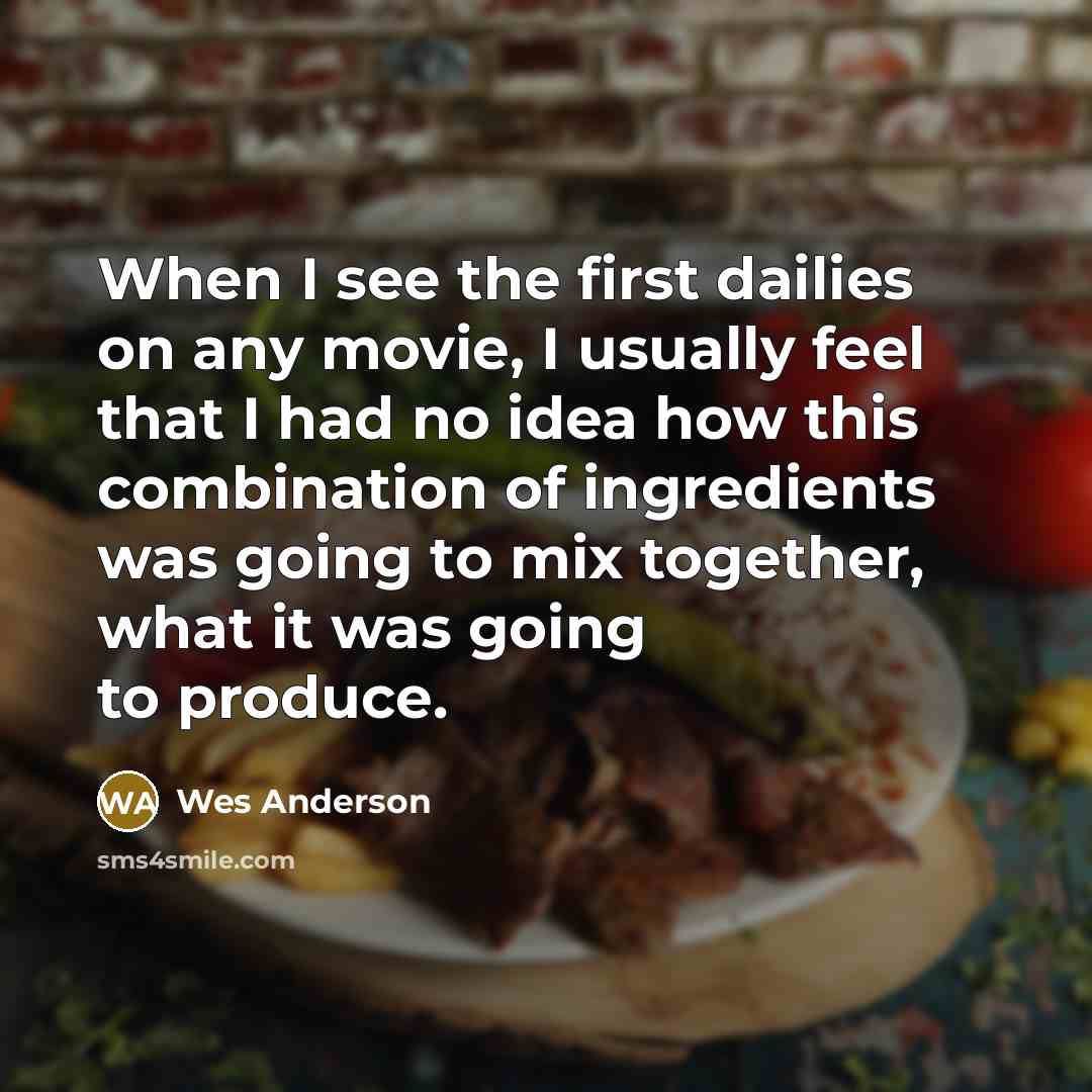 “When I see the first dailies on any movie, I usually feel that I had no idea how this combination of ingredients was going to mix together, what it was going to produce.” quote by Wes Anderson
