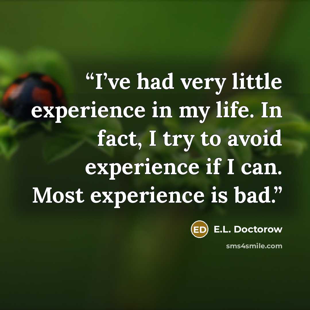 “I’ve had very little experience in my life. In fact, I try to avoid experience if I can. Most experience is bad.” quote by E.L. Doctorow
