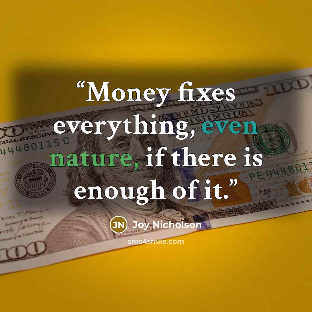 “Money fixes everything, even nature, if there is enough of it.” quote by Joy Nicholson