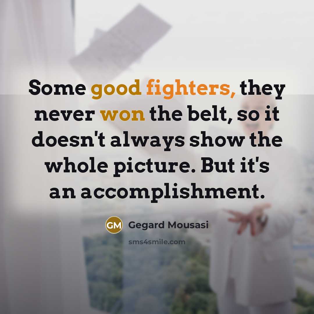 “Some good fighters, they never won the belt, so it doesn't always show the whole picture. But it's an accomplishment.” quote by Gegard Mousasi
