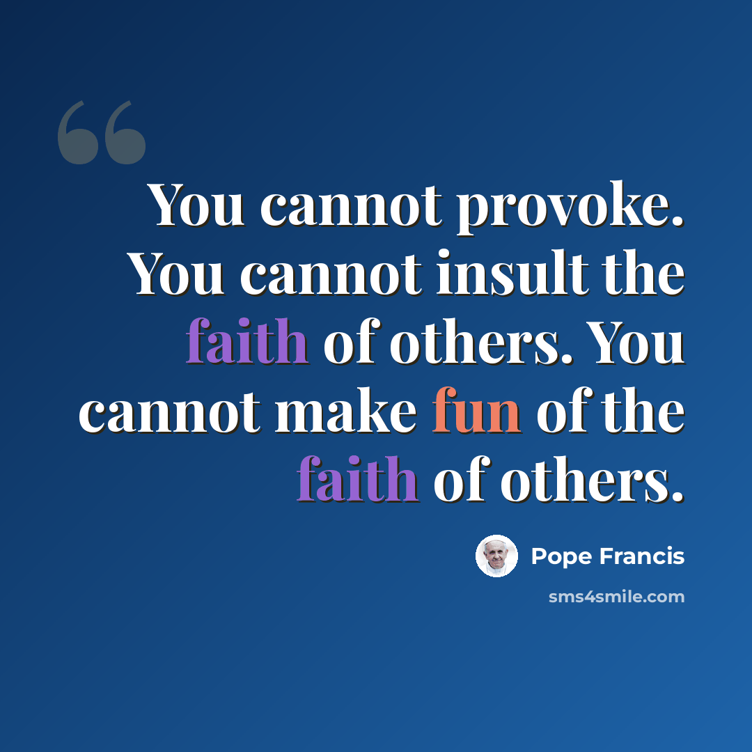“You cannot provoke. You cannot insult the faith of others. You cannot make fun of the faith of others.” quote by Pope Francis