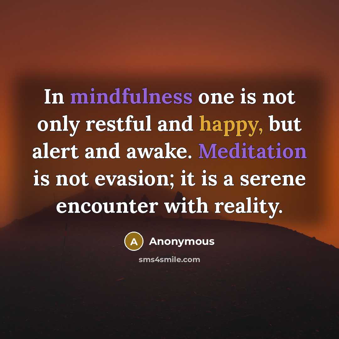 “In mindfulness one is not only restful and happy, but alert and awake. Meditation is not evasion; it is a serene encounter with reality.” quote by Anonymous