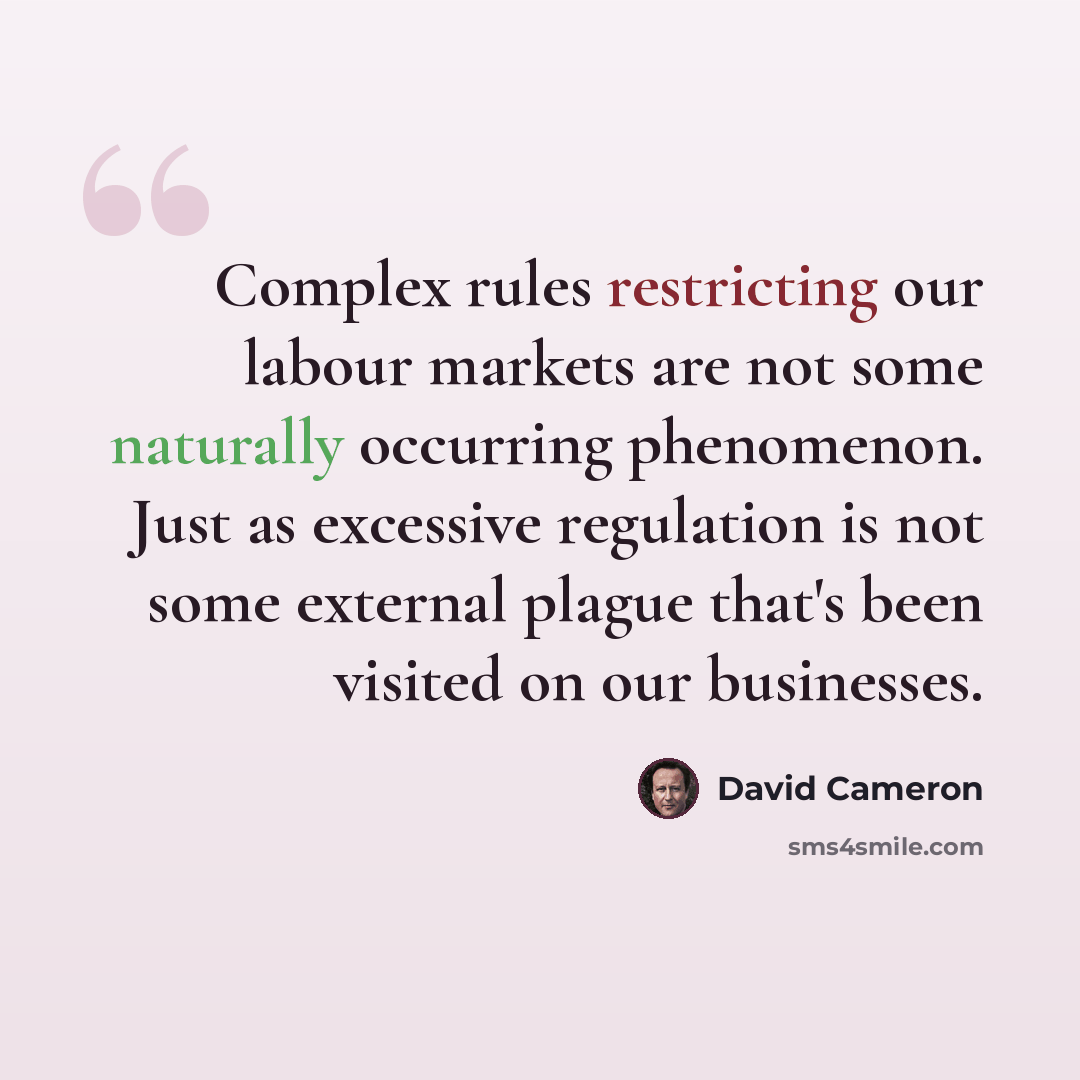 “Complex rules restricting our labour markets are not some naturally occurring phenomenon. Just as excessive regulation is not some external plague that's been visited on our businesses.” quote by David Cameron