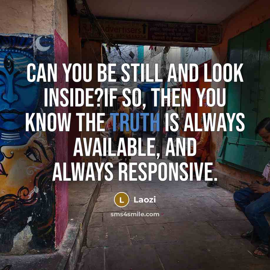 “Can you be still and look inside?If so, then you know the truth is always available, and always responsive.” quote by Laozi