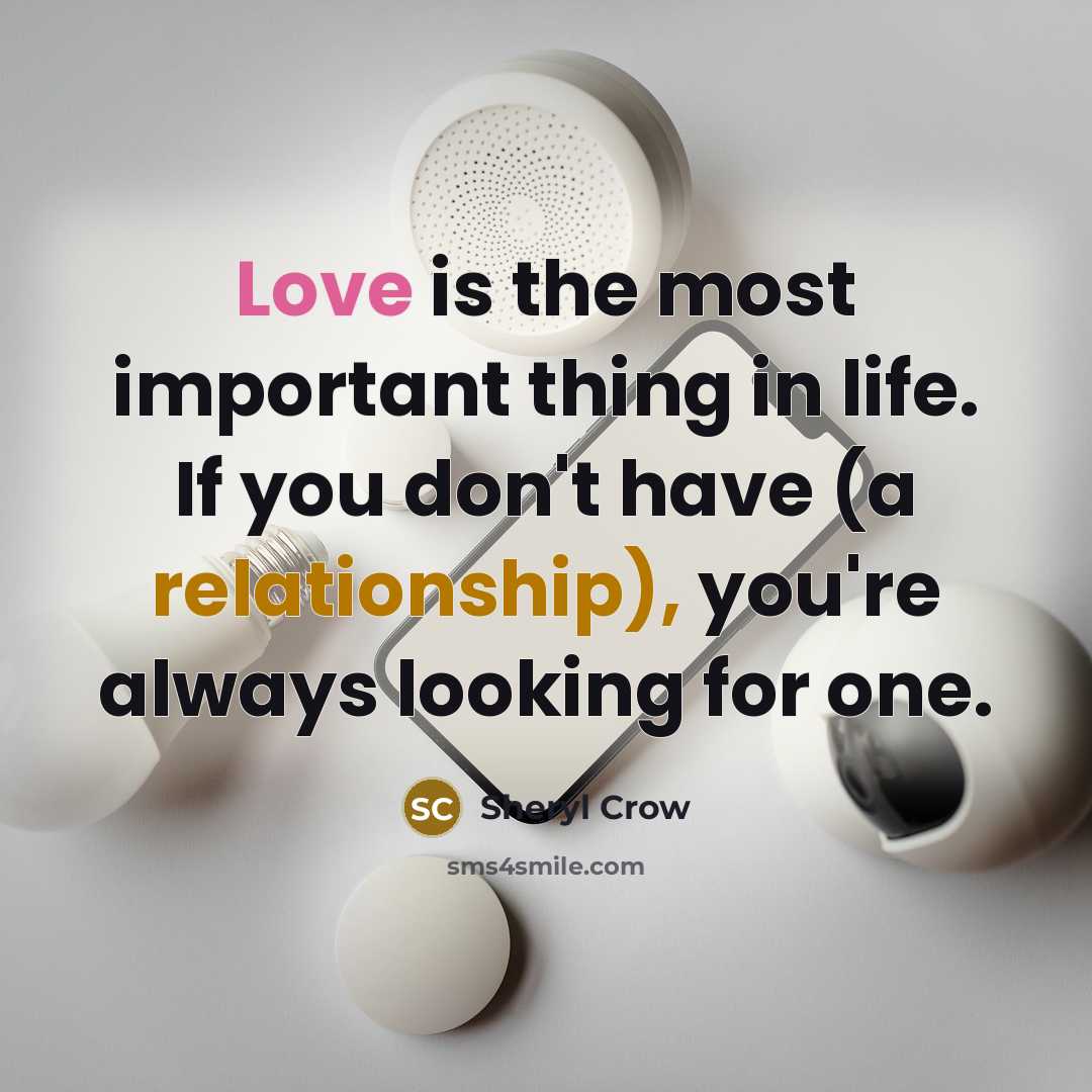 “Love is the most important thing in life. If you don't have (a relationship), you're always looking for one.” quote by Sheryl Crow