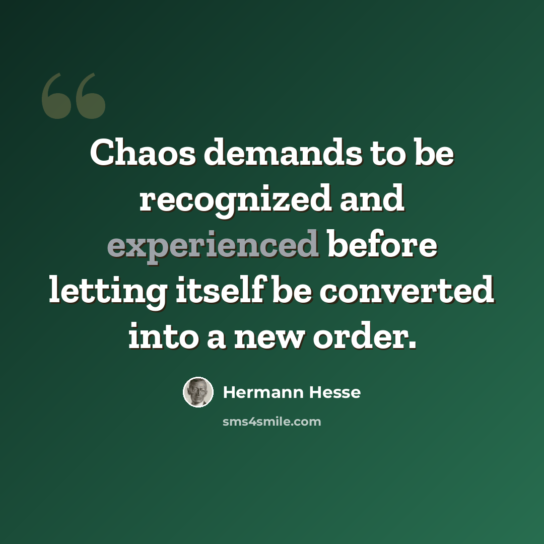 “Chaos demands to be recognized and experienced before letting itself be converted into a new order.” quote by Hermann Hesse